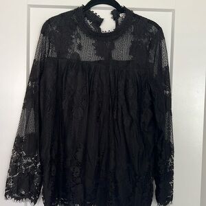 Ultra Pink Lace Blouse, Size Large, Black, Long Sleeve